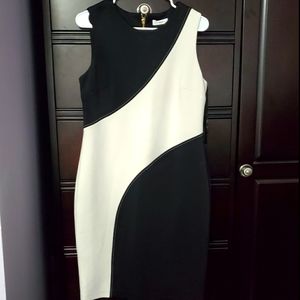 Calvin Klein White and Black Block Color Dress